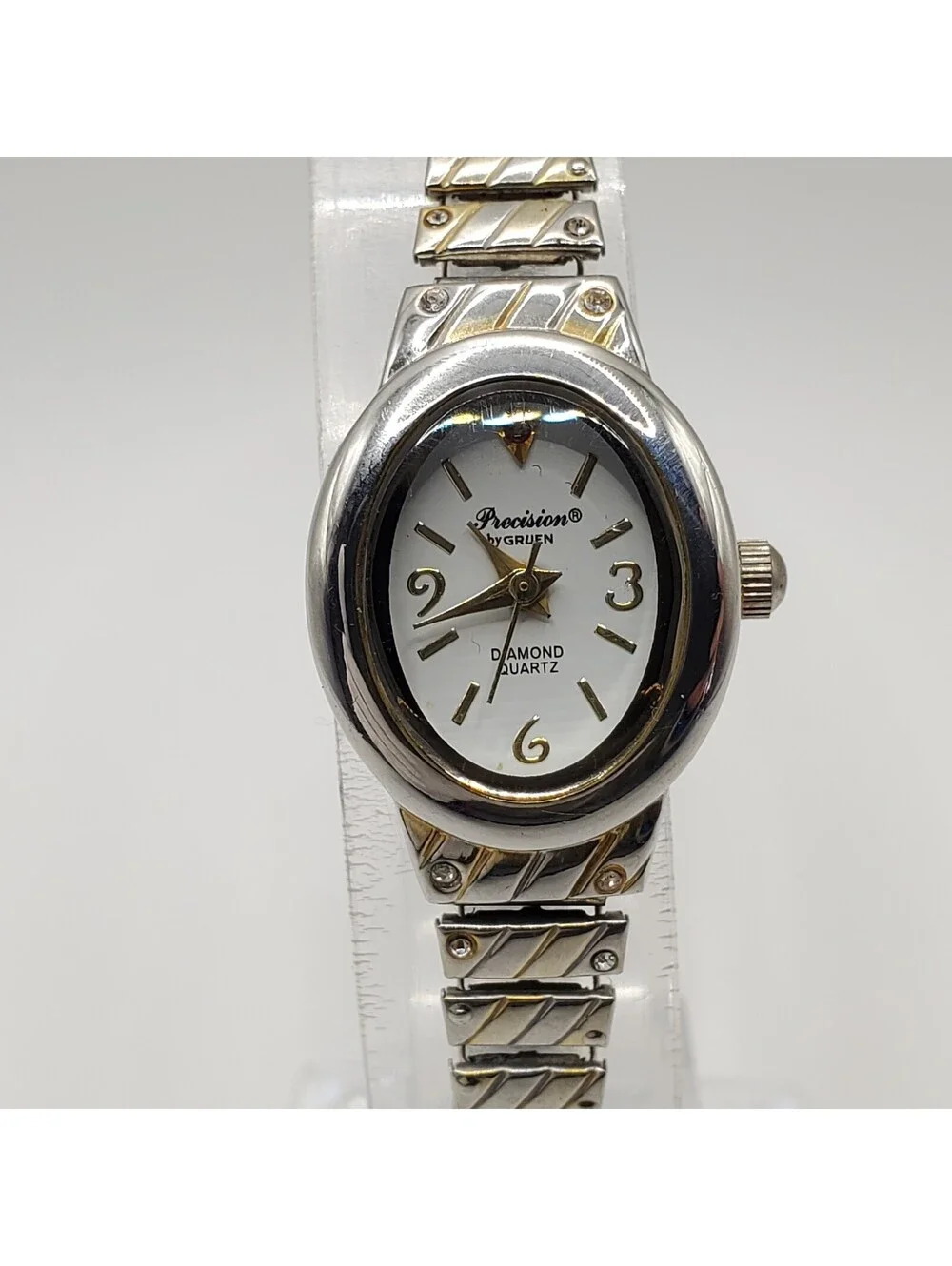 Gruen Precision Diamond Womens Watch Silver Tone 18mm New Battery